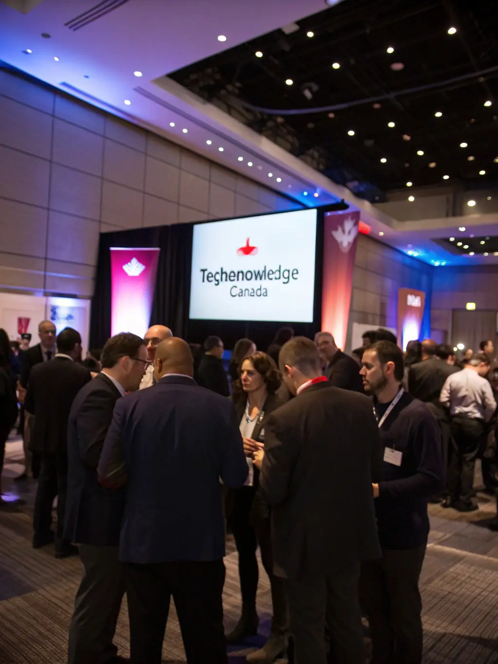 A network of professionals connecting and sharing insights during a TechKnowledge Canada event, highlighting the value of community and networking.