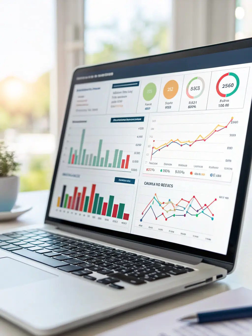 A clean, modern interface of a data analytics dashboard, showcasing real-time data visualization and key performance indicators, used in TechKnowledge Canada's training.