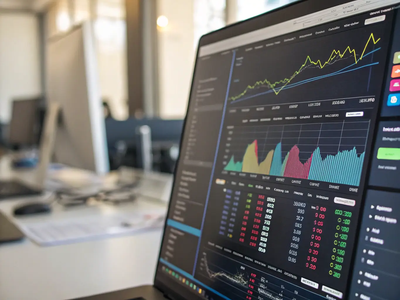 A close-up shot of a computer screen displaying complex data models and analytics dashboards, highlighting the technical depth of the training.